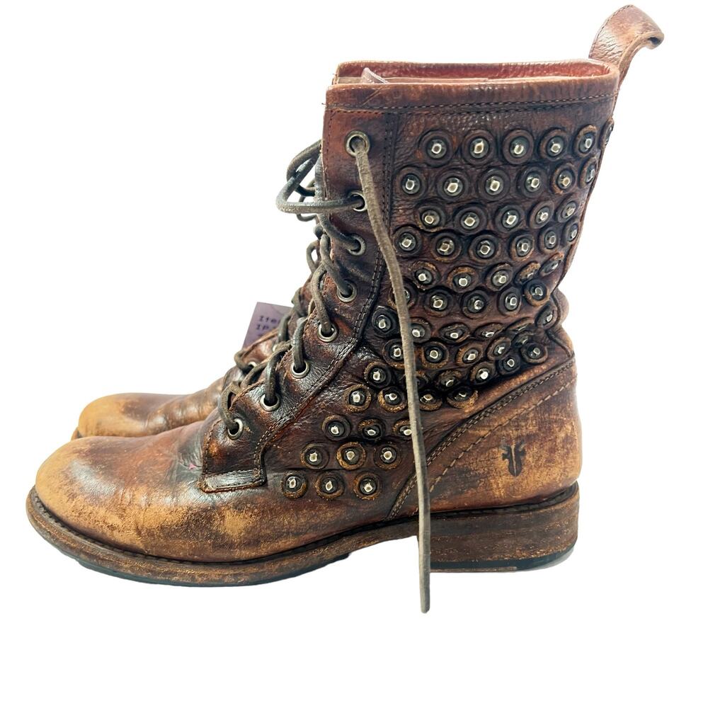 Frye Jenna studded brown leather boots size 9 need resoling